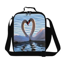 Фирменная Новинка, детские сумки для ланча в форме сердца, с принтом лебедя, для девочек-подростков, модная детская сумка на плечо с животными, термическая сумка для еды