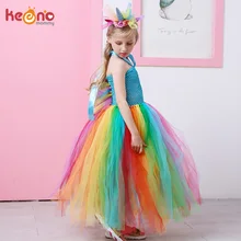 Fluffy Rainbow Dash Girls Tutu Dress with Headband Princess Kids Pony Birthday Party Tutu Dress Girl Halloween Carnival Costume full length girl rainbow pony tutu dress children inspired little pony birthday party tutu dresses halloween costume for girls