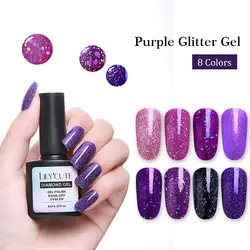 LILYCUTE фиолетовые пайетки Гель-лак 8 мл Shimmer гель для ногтей с блестками Soak Off Nail Art УФ светодиодный гель маникюрный лак для ногтей