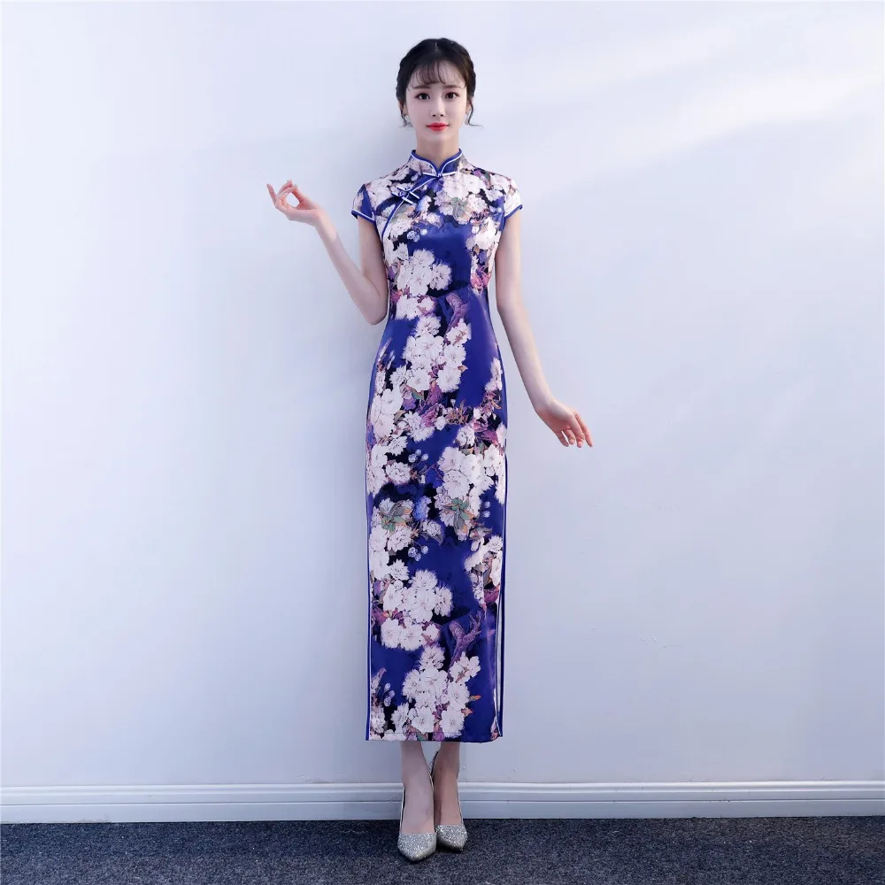 

Shanghai Story 2018 Chinese Cheongsam Dress Short Sleeve Floral Qipao Long Chinese Oriental Dress for Women