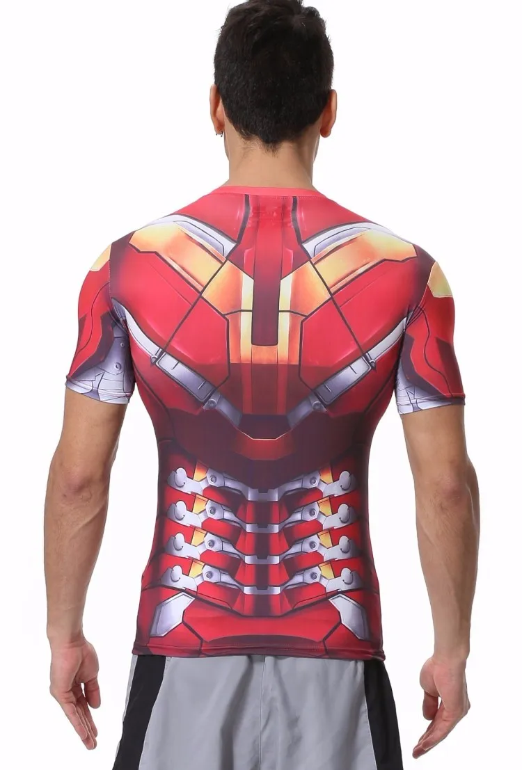 Красный Плюм человек супергерой Железный человек компрессионная Фитнес Спортивная футболка