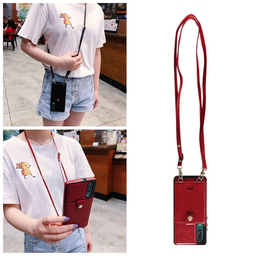 

wallet card shoulder strap pu leather case for huawei mate 20 pro lite P30 pro lite case cover luxury Anti-knock phone bag capa