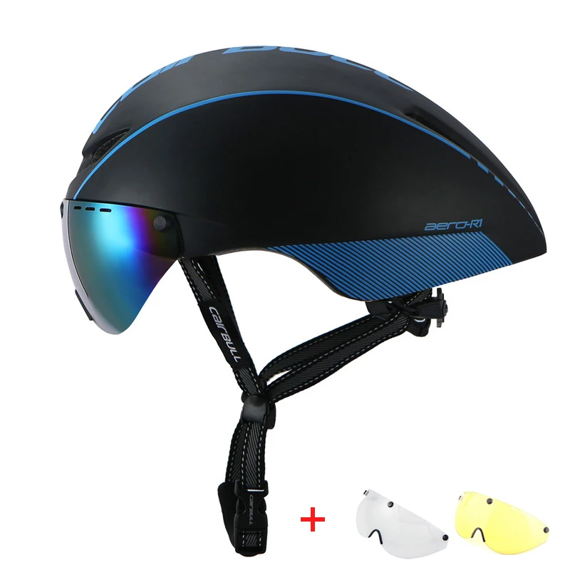 Велосипедный шлем с 3 сменными линзами TT In-mold XC TRAIL шлем MTB ультралегкий, дорожный шлем с очками для езды на велосипеде - Цвет: Black Blue