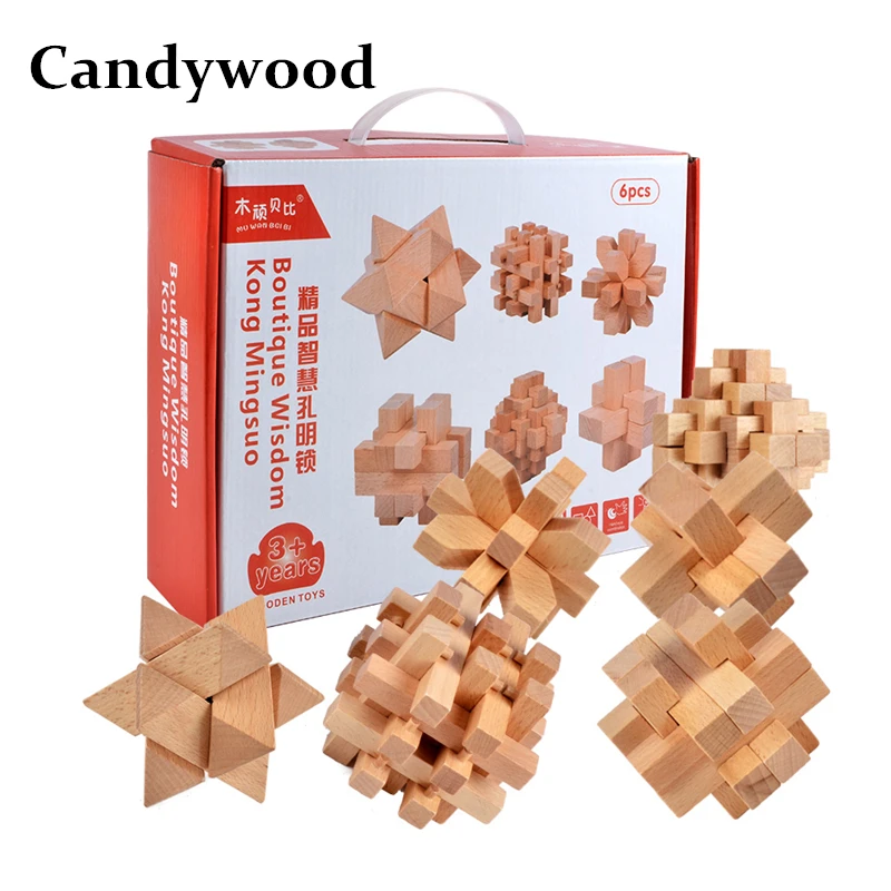 Candywood 6 шт./компл. Деревянный Магический бокс головоломка игра Kong Ming Luban замок
