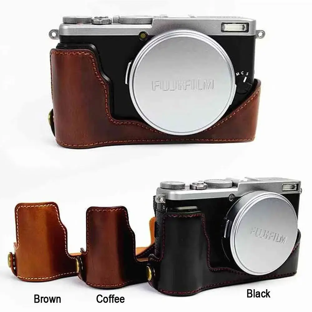 New PU Leather Camera Case Half Bag Cover W Battery Open For Fuji