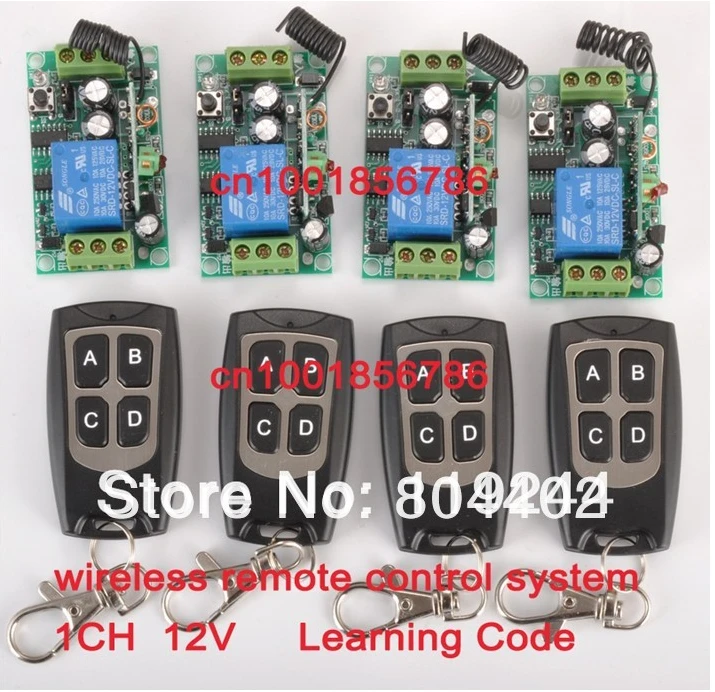 

12V 10A 1CH Non-Latched/Self-Latched Wireless Switch RF Wireless Remote Control Switch System 4 transmitter +4 receiver(switch)
