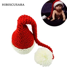 Newborn Winter Knitted Hat Red&White Christmas Baby Long Plait Beanie Cap Crochet Infant Santa Hat Photography Props spiral style plush christmas hat red white