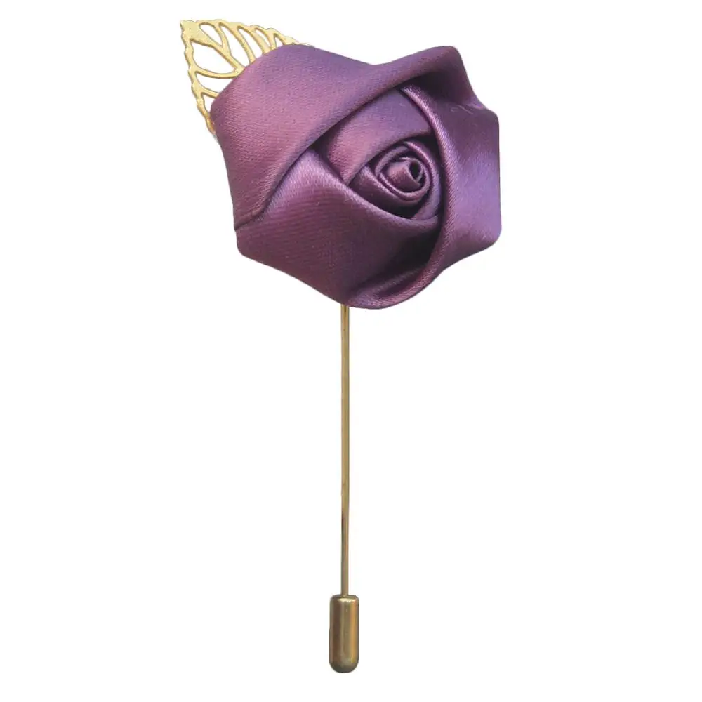 Marfim Шелковый цветок розы Жених Бутоньерка золотой сплав Свадебный декор de Mariage корсаж брошь цветок для лучшего мужчины X1379 - Цвет: grape purple