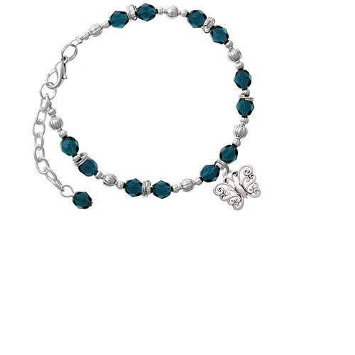 Filigree Curls Butterfly Navy Blue Beaded Bracelet