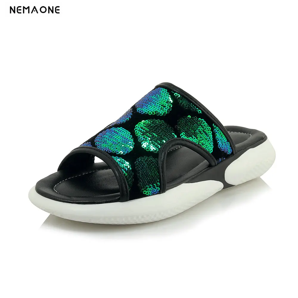 

NEMAONE platform Shoes woman Flat Heel Slipper Beach Shoes bling casual shoes women size 41 42 43
