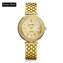 Deepshell Luxury Gold Silver Brand Stainless Steel Quartz Watch Metal Women Fashion Casual Ladies Rhinestones Wristwatch Clock