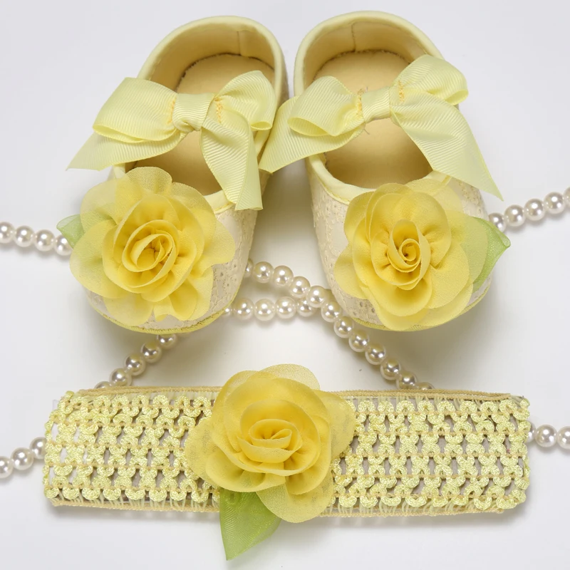 White Baby party decoration baptism girls shoes Headband set,flowers