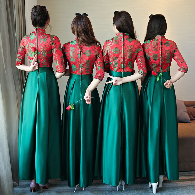 Винтаж в китайском стиле свадебные туфли невесты cheongsam костюм Вечерние вечернее платье show Одежда тонкие длинные Qipao Vestidos