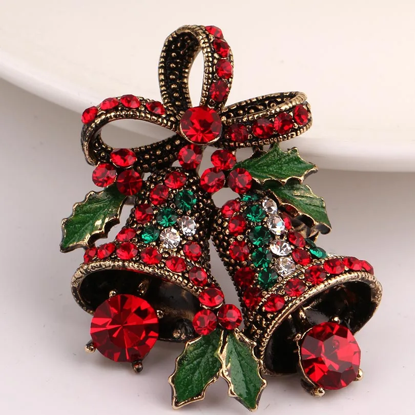 HIgh end crystal rhinestone Christmas small bell brooch Christmas Gifts
