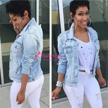 

Women Jacket Direct Selling Special Offer Cotton Pockets Full Solid Turn-down Collar Large Size Women's 2017 Hole Jacket Female