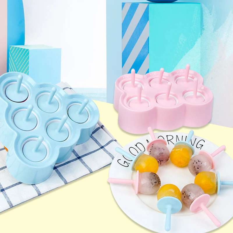 

6 Cavity DIY Ice Cream Mold Makers Silicone Thick Mini Lollipop Non-toxic Molds Ice Cube Dessert Molds Tray With Popsicle
