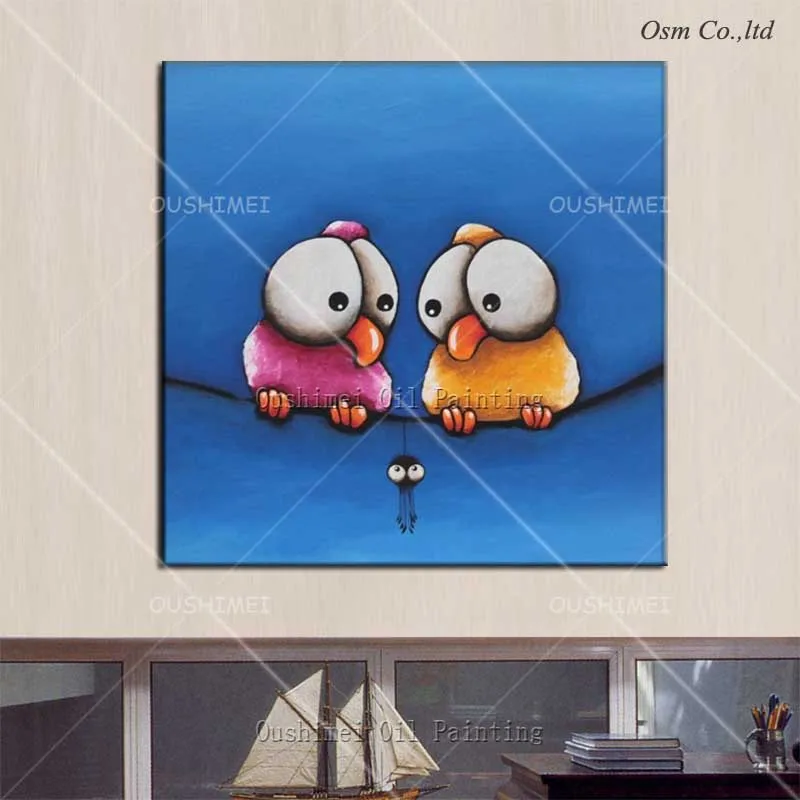 

baby bed room decoration children innocence art decor hand painted oil painting in the canvas cartoon bird animal picture