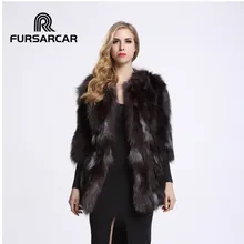 2017 Fashion Real Fur Coat Size S-8XL Material Silver Fox Fur Regular Model Long Three Quarter Sleeve O-Neck C35