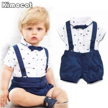 Children’s leisure clothing sets kids baby boy suit gentleman clothesT shirt +pants+Bow for weddings formal clothing