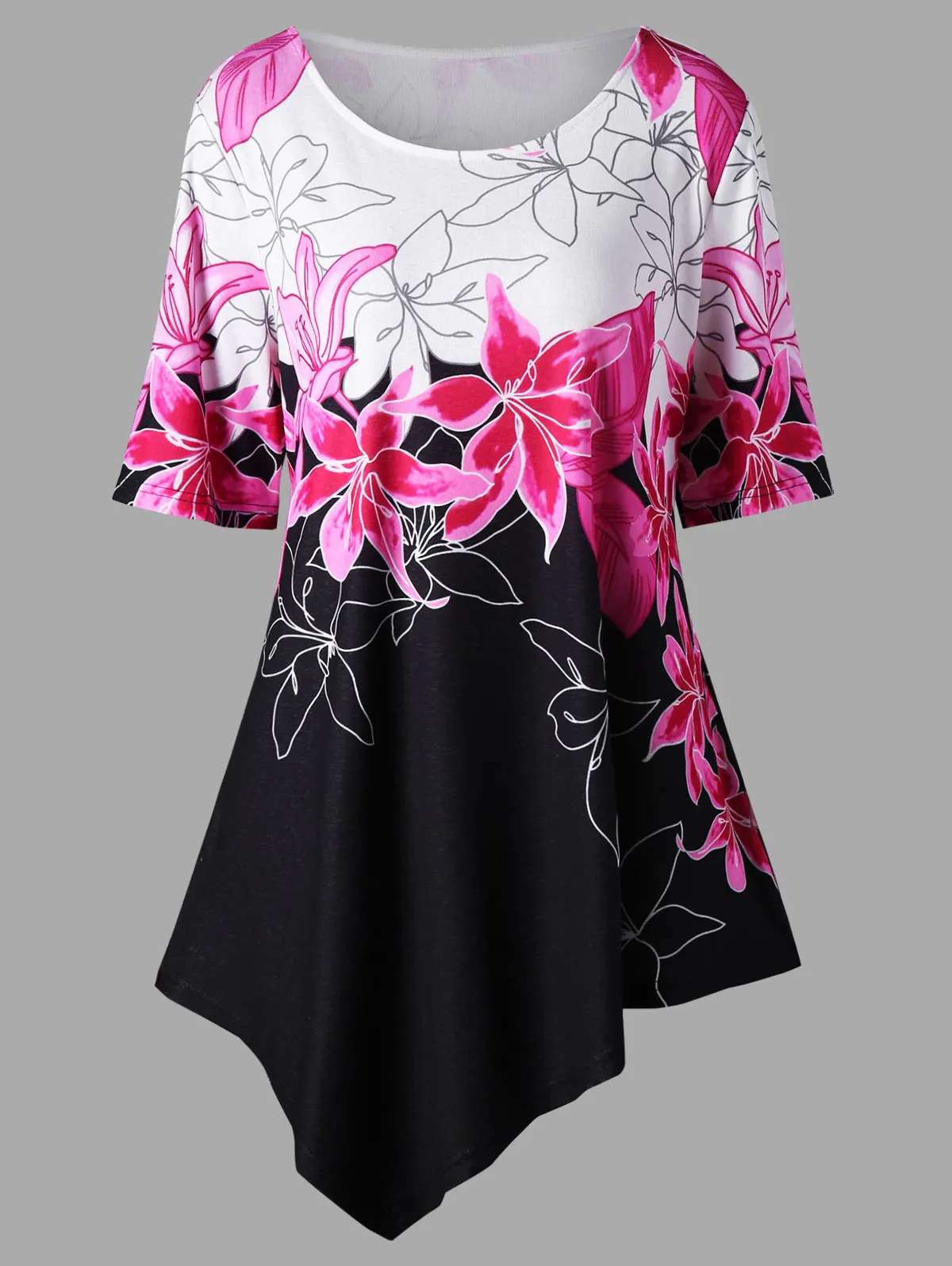 

Wipalo Women Summer Plus Size 5XL Asymmetric Floral T-Shirts O Neck Short Sleeve Long T Shirt 2018 Big Size Casual Women Tops