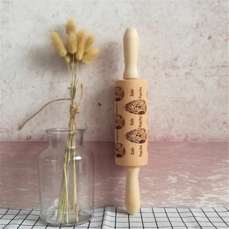Christmas Embossing Rolling Pin Baking Cookies Noodle Biscuit Fondant Cake Dough Engraved Roller Flower egg deegroller @P2 | Дом и сад