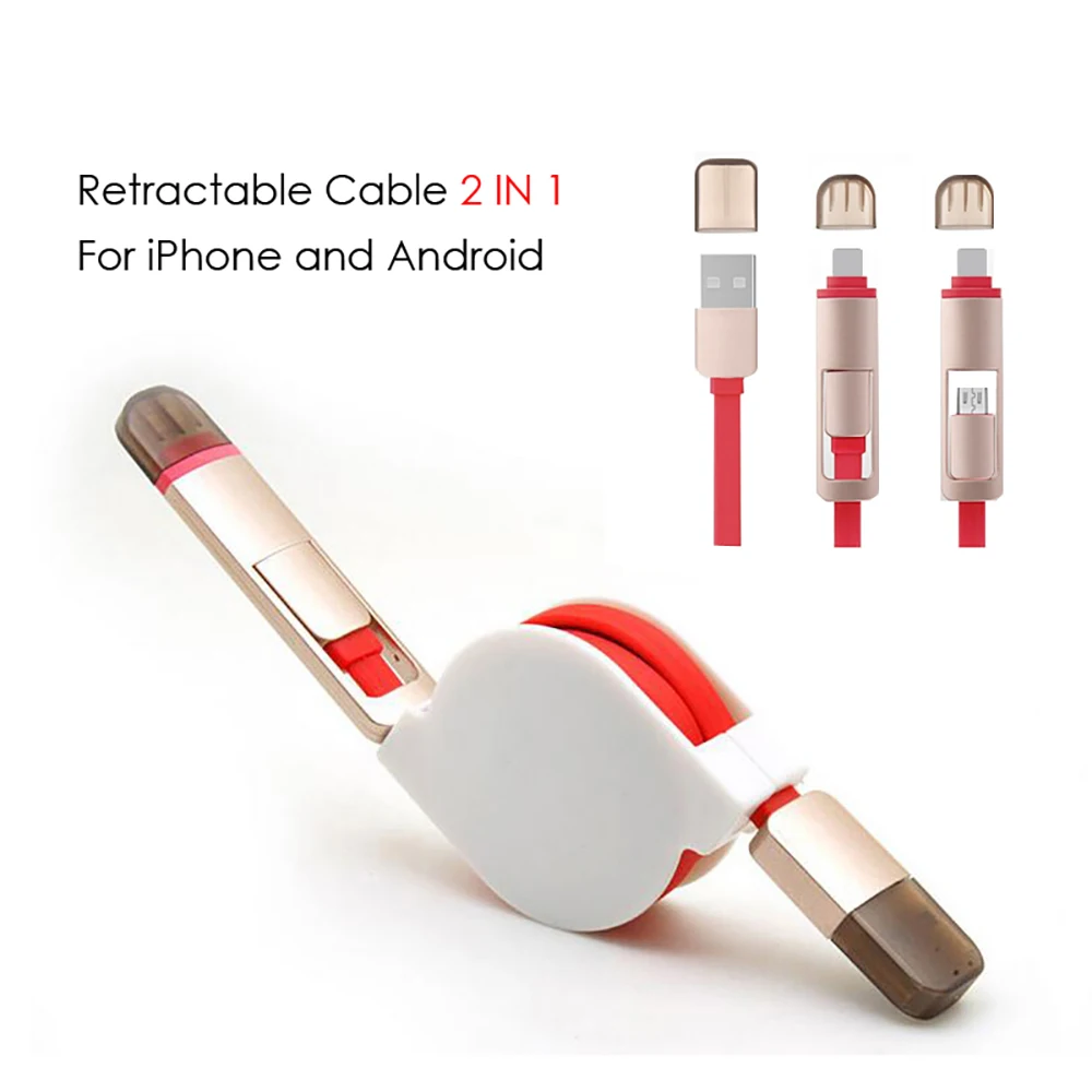 New 2 in 1 TPE Retractable Micro USB Charger Data Cable + 8PIN Adapter