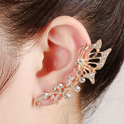 Hot Fashion Butterfly Ear cuff Clip on Earrings One Piece Exaggerated Earring Cuffs For Women Birthday Party Jewelry CE1202 - Окраска металла: gold left