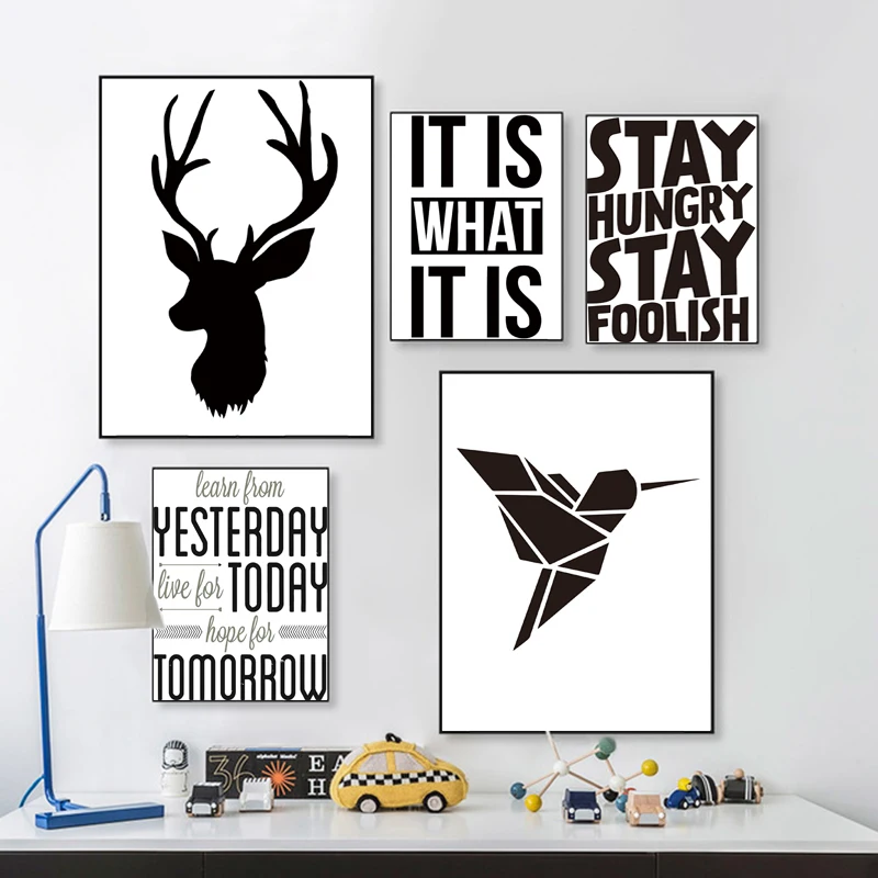 

RELIABLI ART Modular Pictures Quotes,Letters Minimalist Canvas Painting Nordic Style Black White Printed Posters For Nursery