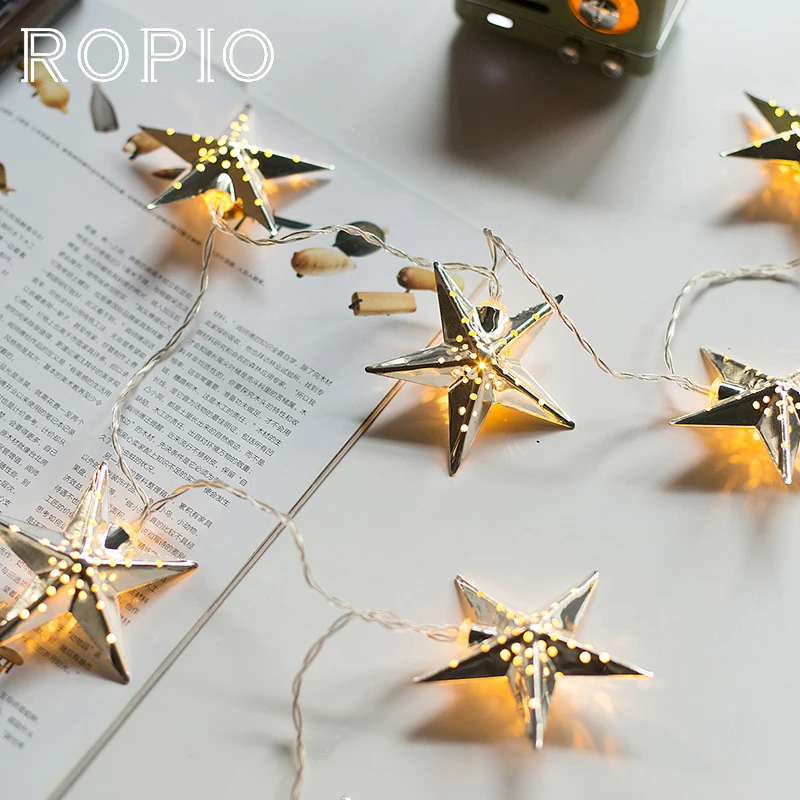 

ROPIO 1.5M 10 LED Fairy String Light Flashing Romantic Iron Star Shape AA Battery Operated for Wedding Party Holiday Decor