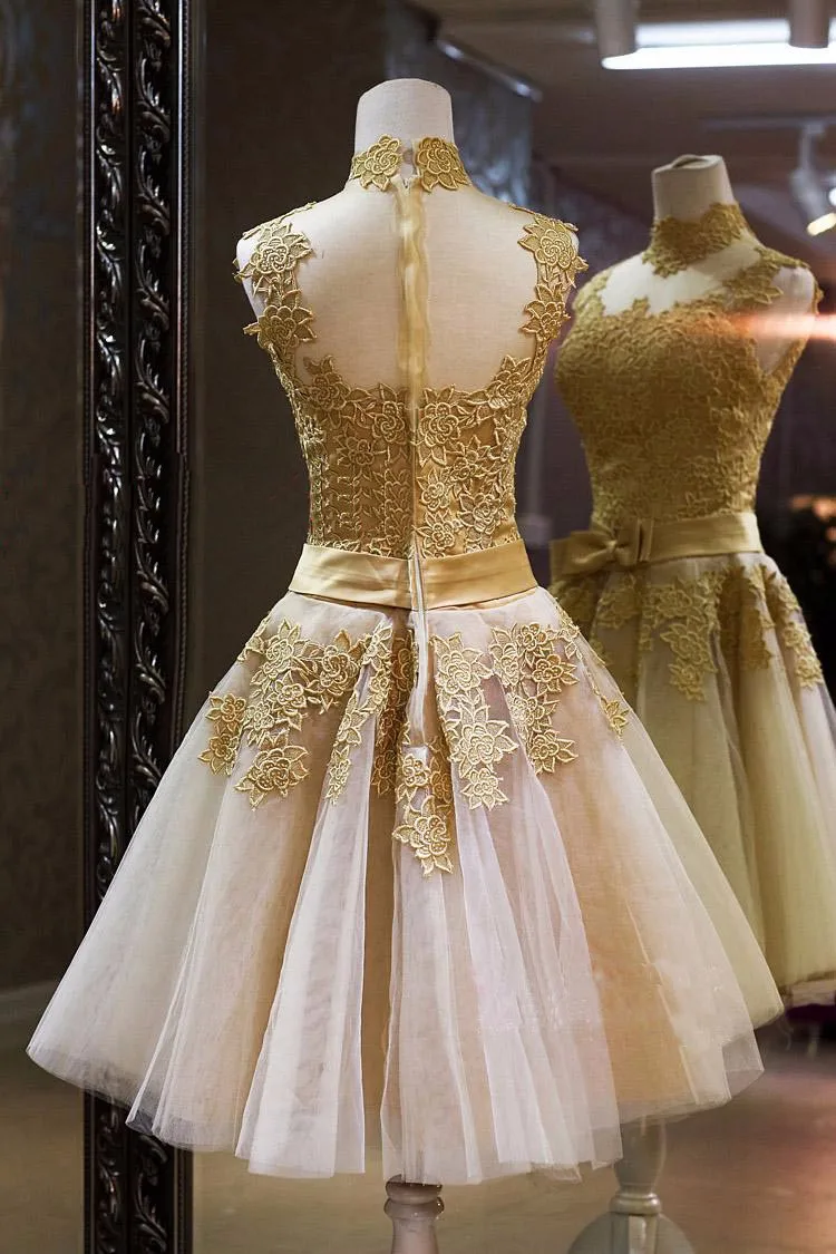 Реальные изображения Золотое коктейльное платье вечерние кружевные платья трапециевидные Короткие вечерние платья на заказ