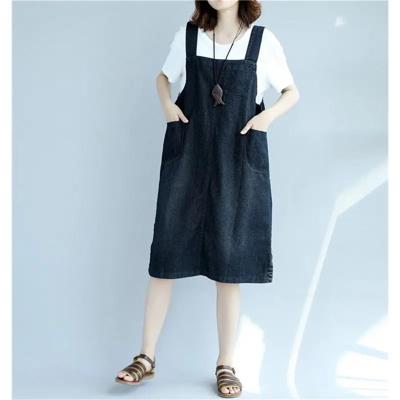 2019 Fashion New Midi Denim Summer Dresses For Women Spaghetti Strap Jeans Dress Sleeveless Big Size Casual Dress vestidos f546