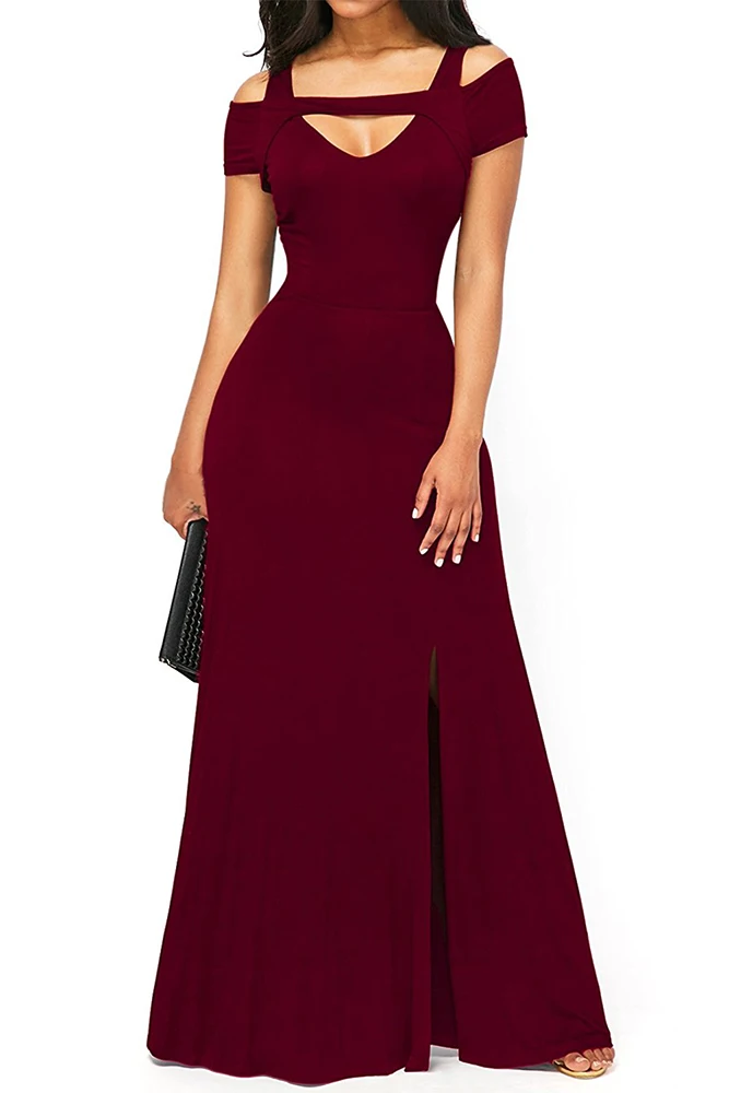 Burgundy-Cold-Shoulder-Front-Slit-Flare-Maxi-Dress-LC61752-3-3