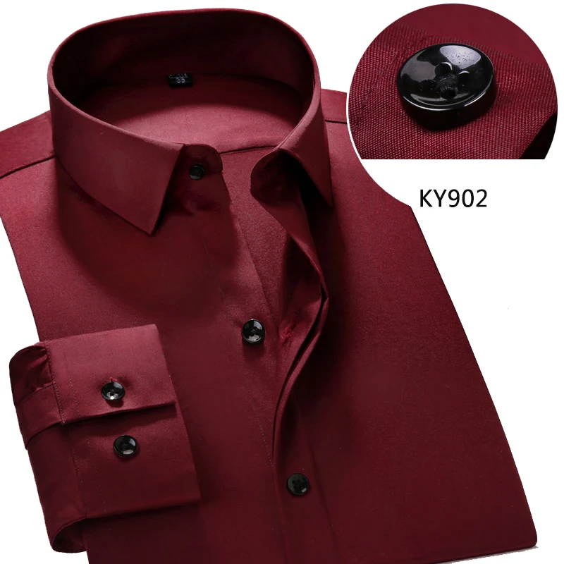 

Covrlge Male Social Shirt Spring New Solid French Men's Dress Shirt Brand Clothing Long Sleeve Business Shirts Red Camisa MCL154