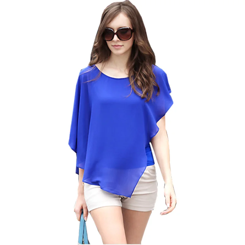 

Summer T-shirt Women Europe America Lotus Leaf short-sleeved Chiffon T Shirt women's Bat Sleeve Clothing Vestidos LBD6948