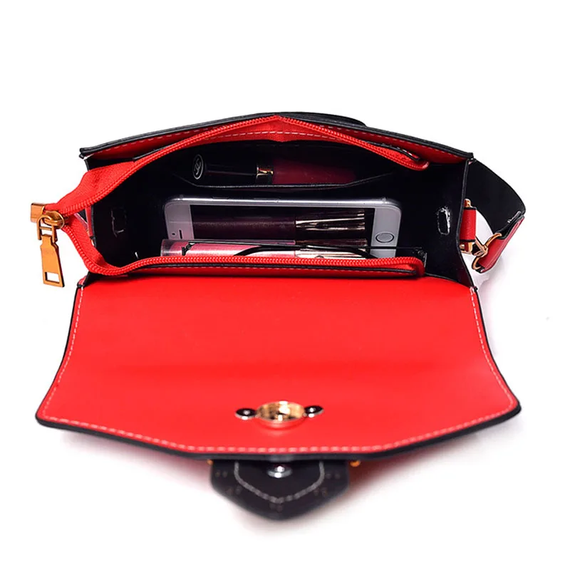 Kopen Vrouwen Leeuwenkop Lock Handtas en Portemonnee Vrouwelijke Mode Rood Zwart Lederen Klinknagels Crossbody Tassen voor Vrouwen Mini Designer tote Bag