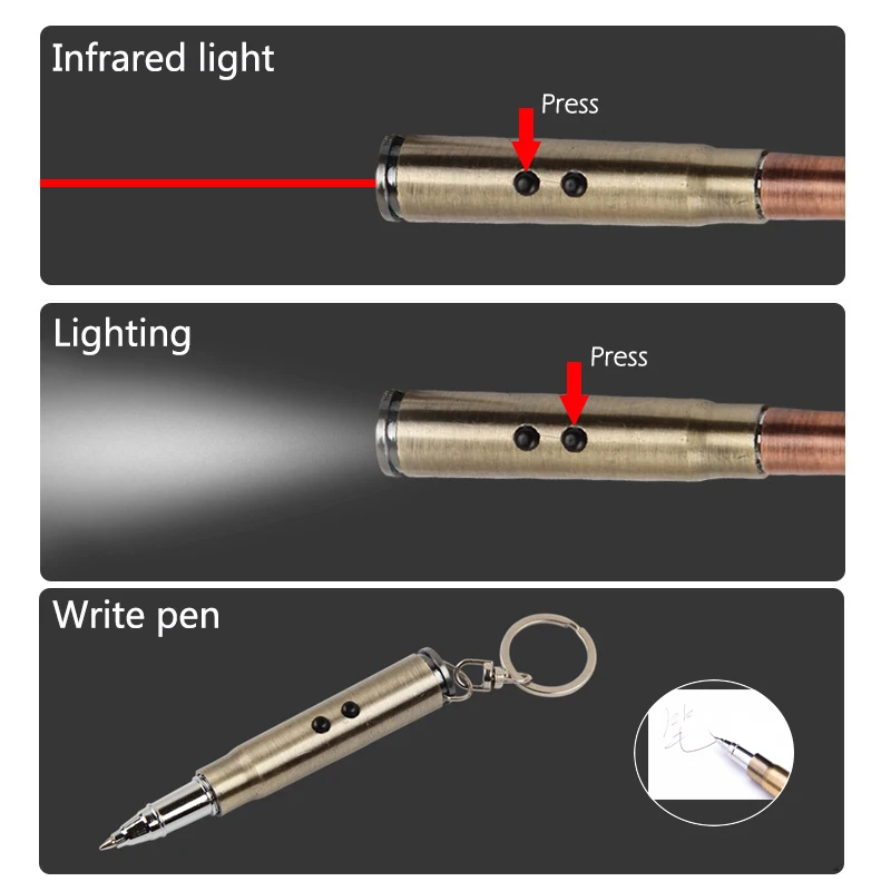 Тактическая Ручка многофункциональная наружная вспышка для самообороны светильник в форме пули тактическая ручка для выживания EDC светильник+ Шариковая ручка+ брелок