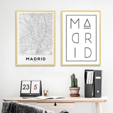 Carteles e impresiones de mapa de España de Madrid, arte de pared, minimalista moderno, lienzo, pintura de tipografía de Madrid, imagen para decoración para sala de estar