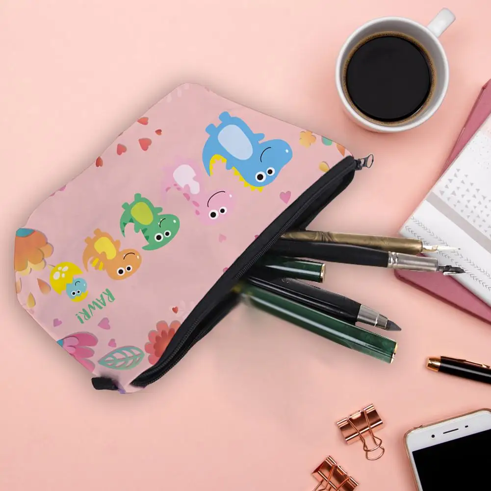 

Portable Women Zipper Makeup Storage Bags Cartoon Dinosaur Owl Print Cosmetic Bag