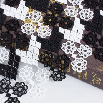 

super High-quality black white lattice water lace Embroidered fabric Hollow out stripe cloth for dress African skirt