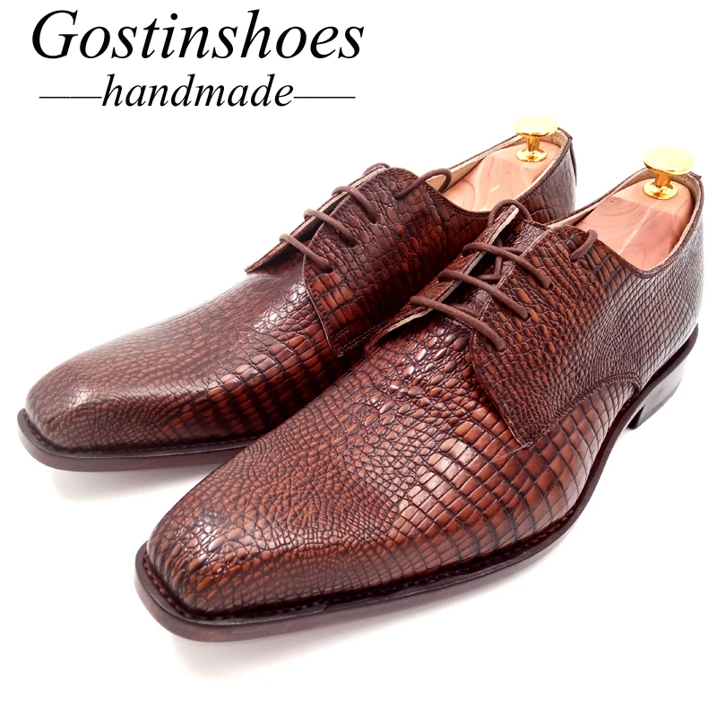 Goodyear Shoes Handmade Men Formal Oxford Shoes Elegant Solid Brown Leather Pointed Toe Dress Shoes for Wedding Office GSTN005