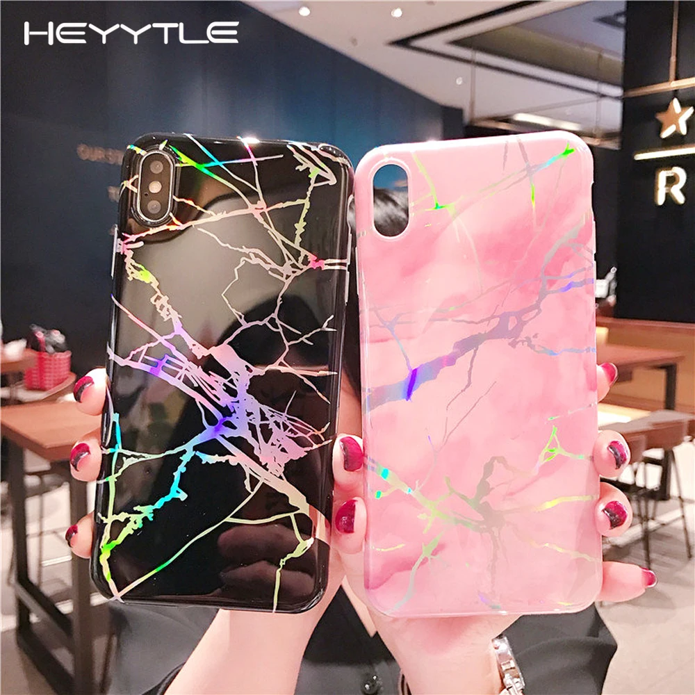 Heyytle лазерный мраморный чехол для телефона iPhone XS MAX X XR 8 7 6 S Plus блестящий тонкая