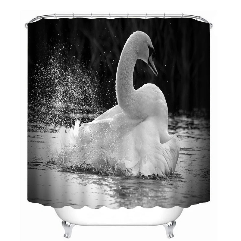 

3d Shower Curtains White Swan in Lake Pattern Bathroom Curtain Waterproof Thickened Bath Curtain Customizable