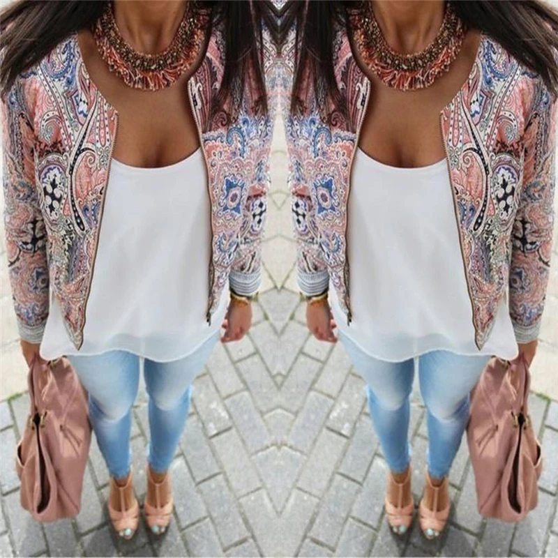 Ladies Printed Long Sleeve Bomber Jacket Women 2018 Spring