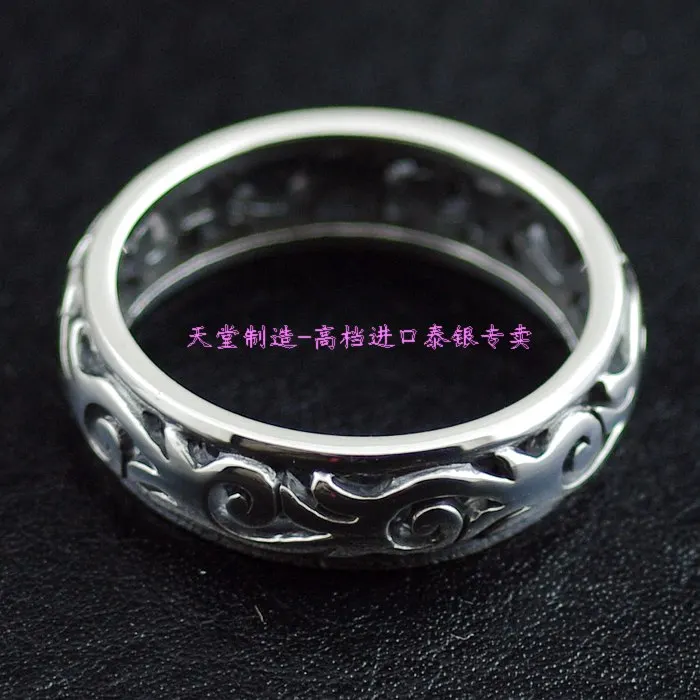 Thai silver ring 925 pure silver cutout tang grass decorative pattern drum ring