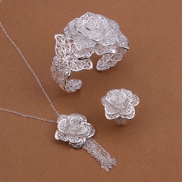 

S445 wholesale trendy jewelry 925 Sterling Silver jewelry sets 925 Silver Set necklace+earrings or Bracelet free shipping