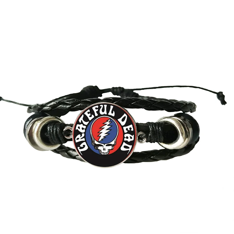 Кожаный браслет Grateful Dead band, выпуклый купол, стеклянный браслет, музыкальные браслеты для влюбленных, украшения ручной работы, на заказ