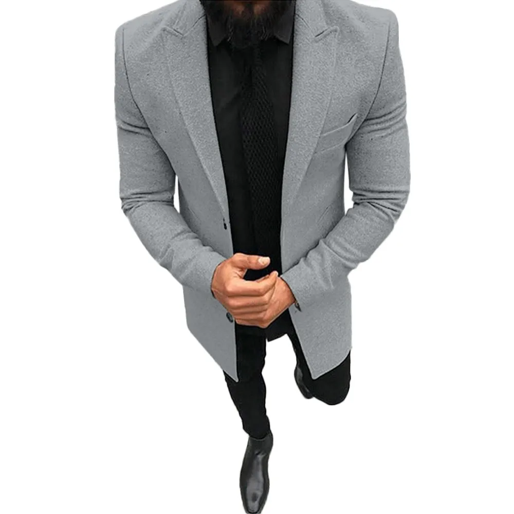 Куртка для костюма размера плюс, Тренч, Мужская модная однотонная зимняя приталенная куртка на пуговицах с длинным рукавом, мужская повседневная офисная куртка высокого качества с отложным воротником