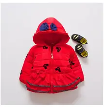 Kids Baby Girls Winter Coats 2017 Hooded LongSleeve Thicken Christmas Minnie Mouse WindProof Children Warm Down Coat Outwear Red