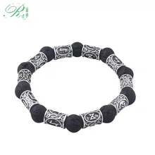 RJ дропшиппинг винтажные браслеты из лавового камня с бусинами Тор Молоток Черная пантера амулет Скандинавская Руна браслеты, посвященные тематике викингов мужские ювелирные изделия подарки
