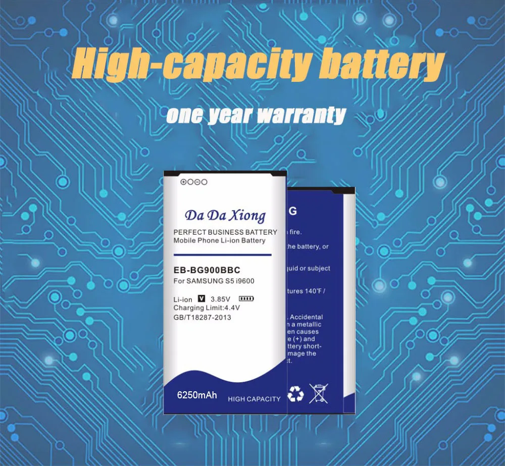 Da Xiong 6250mAh EB-BG900BBC литий-ионный аккумулятор для телефона samsung Galaxy S5 I9600 g910L/910 S/910 K/G9006V/G9008V/G9009D/G900